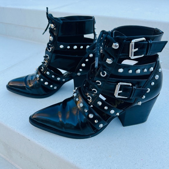 Sam Edelman Black Studded Lace-Up Boots - Picture 4 of 5